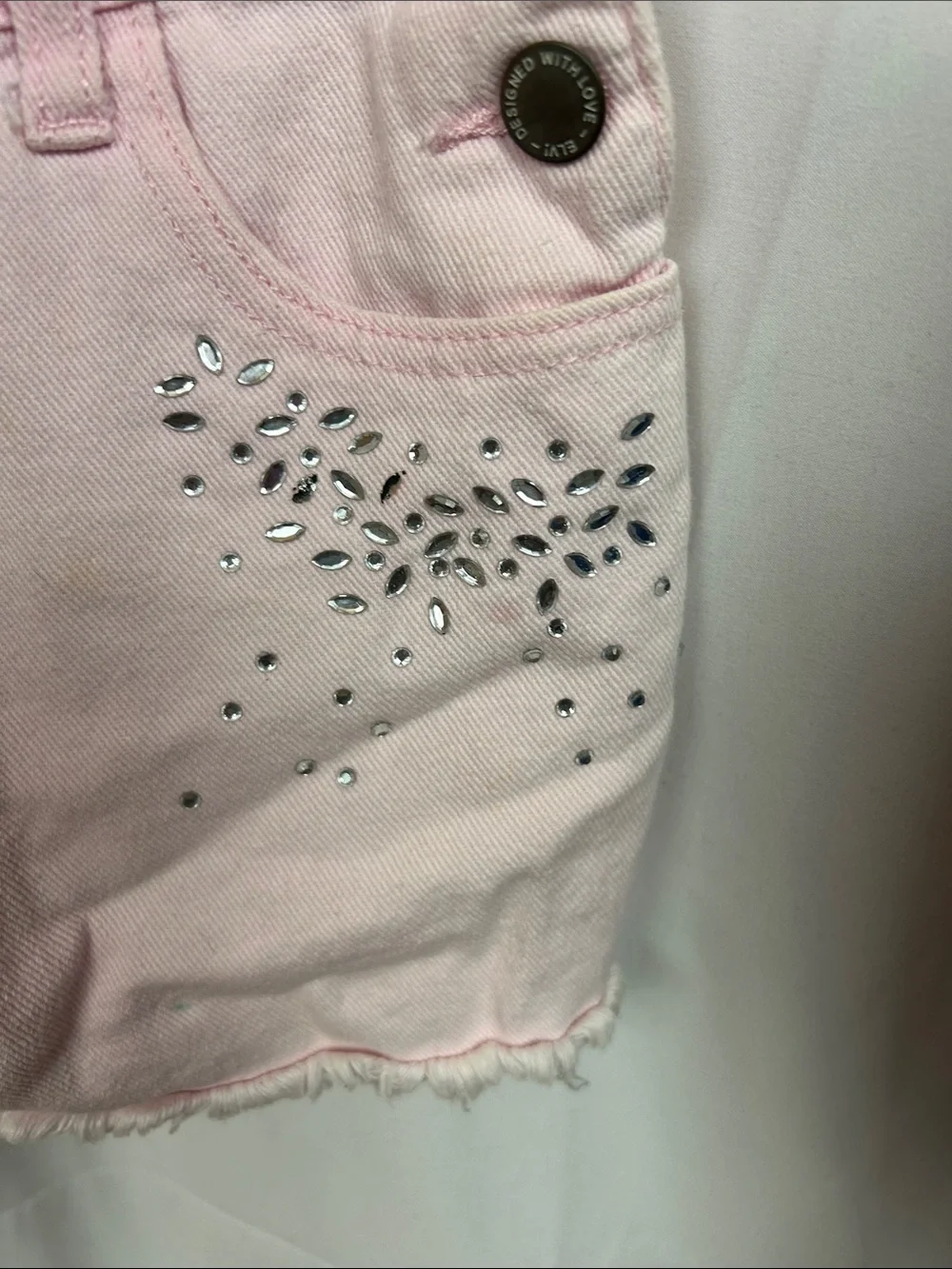 Girls Pink Denim Short Overalls and Embroidered Indigo Romper